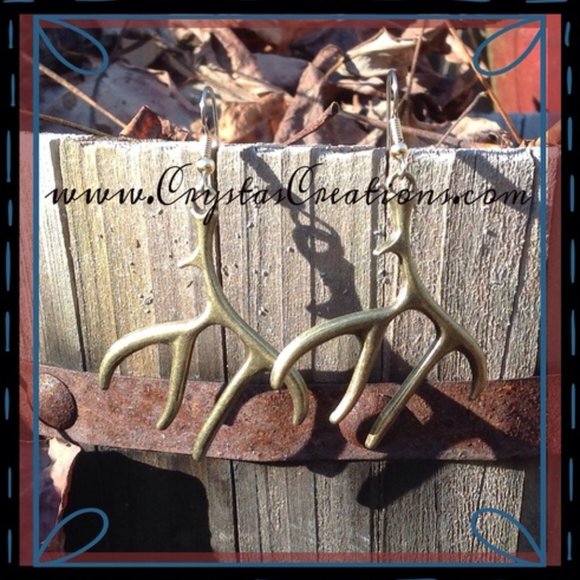 Five Point Deer Antler Earrings GP - Picture 4 of 4